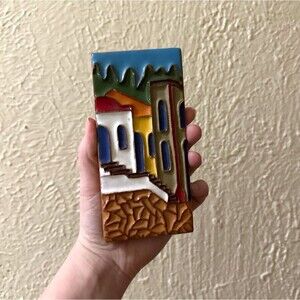 Terracotta Tile Art Mediterranean Landscape  6x3 Inches